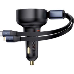 BASEUS automobilnis įkroviklis Type C + retractable kabelis 2in1 Type C / Lightning PD3.0 QC4.0 3A 60W CCTXP-CCL / C00057802111-00 juodos spalvos - Image 3