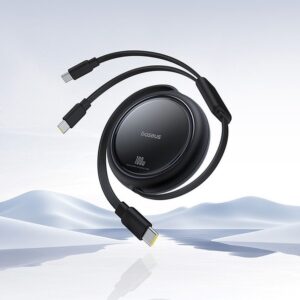 BASEUS retractable kabelis 2in1 Type C į 2 x Type C 100W 1 m juodos spalvos - Image 3
