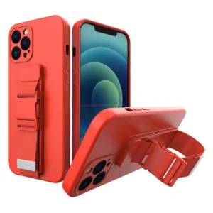 Rope dėklas Silikoninis Lanyard Cover Purse Lanyard Strap For Xiaomi Poco M4 Pro 5G raudonos spalvos