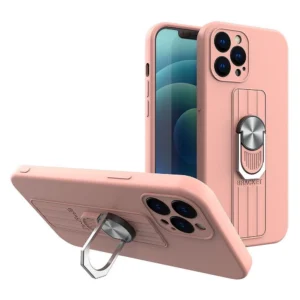 Ring dėklas Silikoninis dėklas with Finger Grip and Stand Xiaomi Poco M4 Pro 5G rožinės spalvos