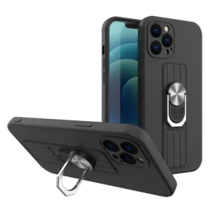Ring dėklas silikoninis case with a finger grip and stand Samsung Galaxy A73 dėklas telefonui juodos spalvos