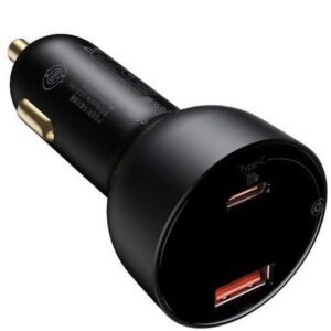 BASEUS automobilnis įkroviklis USB A + Type C su skaitmeninių ekranu + kabelis Type C į Type C PD3.0 QC4.0 5A 100W TZCCZX-01 juodos spalvos - Image 5