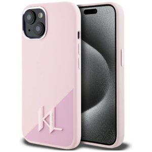 KARL LAGERFELD dėklas skirtas Apple iPhone 15 compatible with MagSafe KLHMP15SSCMKMPCP (Silicone Initial Metal Logo) rožinės spalvos - Image 1