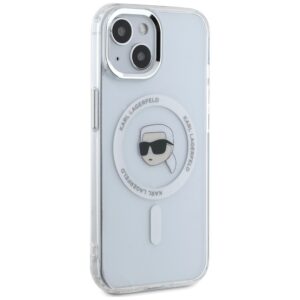 KARL LAGERFELD dėklas skirtas Apple iPhone 15 compatible with MagSafe KLHMP15SHLSKIH (IML Metal K Head) baltos spalvos - Image 4