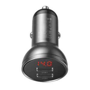BASEUS automobilnis įkroviklis 2 x USB A su skaitmeninių ekranu 4,8A 24W CCBX-0G pilkos spalvos