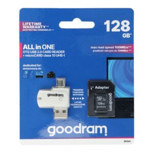 GOODRAM card reader USB A + Micro USB ALL IN ONE M1A4 + atminties kortelė micro SD 128GB with adapter SD - Image 1