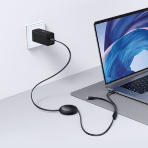 BASEUS retractable kabelis 2in1 Type C į 2 x Type C 100W 1 m juodos spalvos - Image 4