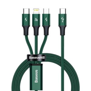 BASEUS kabelis 3in1 Type C į Micro USB / Lightning / Type C PD 20W CAMLT-SC06 1,5 m green