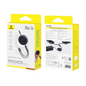 BASEUS retractable kabelis 2in1 Type C į 2 x Type C 100W 1 m juodos spalvos - Image 5