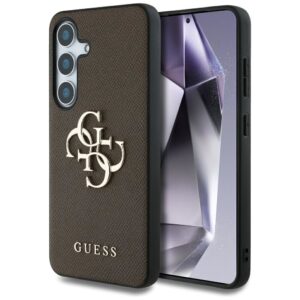 GUESS dėklas skirtas Samsung Galaxy S25 GUHCS25SPGT4MBW (PU Grained Big 4G and Classic Logo) rudos spalvos