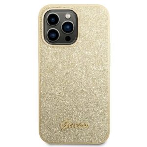 GUESS dėklas skirtas Apple iPhone 14 Pro GUHCP14LHGGSHD (Glitter Flakes Script Metal Logo) aukso spalvos - Image 3