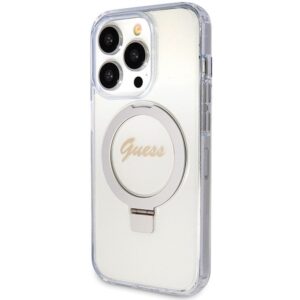GUESS dėklas skirtas Apple iPhone 15 Pro compatible with MagSafe GUHMP15LHRSGSD (Glitter Script Logo Ring stand) skaidrus - Image 2
