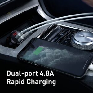 BASEUS automobilnis įkroviklis 2 x USB A su skaitmeninių ekranu + kabelis 3in1 Micro USB / Lightning / Type C 4,8A 24W TZCCBX-0G juodos spalvos - Image 4