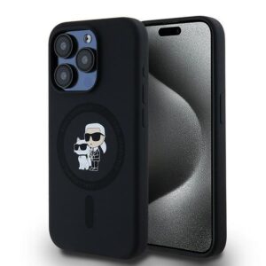 KARL LAGERFELD dėklas skirtas Apple iPhone 15 Pro compatible with MagSafe KLHMP15LSCMKCRHK (Silicone KC Body Ring) juodos spalvos
