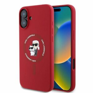 KARL LAGERFELD dėklas skirtas Apple iPhone 16 compatible with MagSafe KLHMP16SSCMKCRHR (Silicone KC Body Ring) red