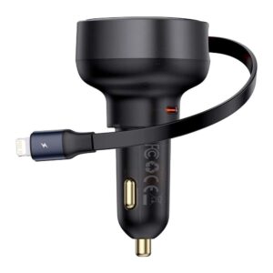 BASEUS automobilnis įkroviklis Type C + retractable kabelis Lightning PD3.0 QC4.0 3A 55W CCTXP-CC / C00057803111-00 juodos spalvos - Image 3