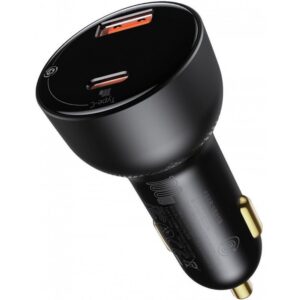 BASEUS automobilnis įkroviklis USB A + Typ C su skaitmeninių ekranu PD3.0 QC4.0 5A 100W CCZX-01 juodos spalvos