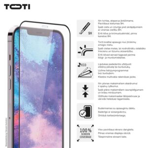 Telefono apsauginis stiklas Toti Premium iPhone 16 Pro, 9H - Image 2