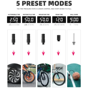 Rockbros 42720001001 Electric Bike Pump with LED Display + USB-C - USB-A Cable - juodos spalvos - Image 3