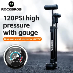 Rockbros 42310006001 bicycle pompa with pressure gauge - juodos spalvos - Image 7