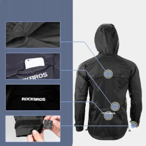 Rockbros YPY013BK3XL Rain Jacket Breathable Windproof XXXL - juodos spalvos - Image 6