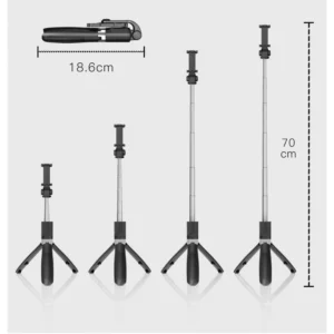 Tech-Protect L01S Bluetooth Selfie Stick with Tripod up to 70cm - juodos spalvos - Image 9