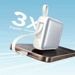 Joyroom JR-PBF27 10000mAh 22.5W Powerbank with Built-in USB-C and Lightning Cables - baltos spalvos - Image 8