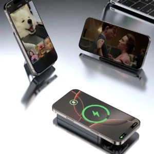 Dudao K29 10000mAh PD 20W MagSafe Power Bank with Metal Case, Stand and Built-in USB-C/ Lightning Cables - pilkos spalvos - Image 6