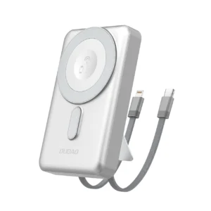 Dudao K29 10000mAh PD 20W MagSafe Powerbank with Metal Case, Stand and Built-in USB-C/ Lightning Cables - sidabro spalvos