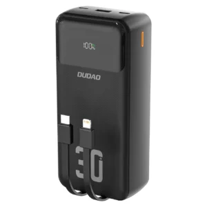 Dudao K15MAX 30000mAh PD 22.5W Powerbank with Built-in Cables - juodos spalvos