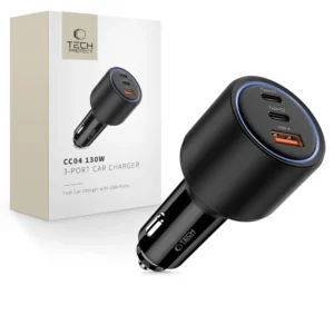 CC04 3-port PD130W car charger - juodos spalvos