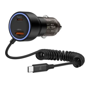 CC05 Car Charger 2-Port PD60 W + USB-C kabelis - juodos spalvos - Image 2