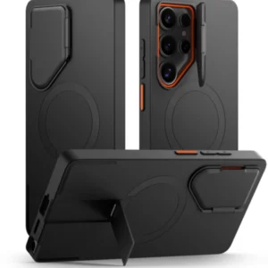 Tech-Protect Kevlar Aura MagSafe dėklas skirtas Samsung Galaxy S25 Ultra - juodos spalvos/oranžinės spalvos