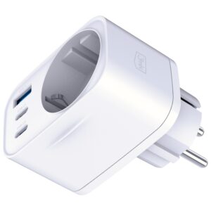 Laidinis įkroviklis 3MK Hyper Comfort Charger 30W 1xUSB-A 2xUSB-C 1xSchuko PD QC3.0 baltos spalvos - Image 4