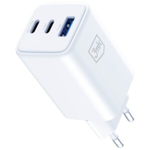 Laidinis įkroviklis 3MK Hyper GaN Charger 65W 1xUSB-A 2xUSB-C PD QC4+ baltos spalvos - Image 4