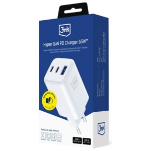 Laidinis įkroviklis 3MK Hyper GaN Charger 65W 1xUSB-A 2xUSB-C PD QC4+ baltos spalvos - Image 8