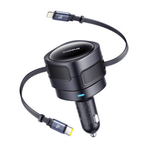 Baseus Enjoyment Max automobilinis įkroviklis with USB-C+Lightning cables 60W juodos spalvos