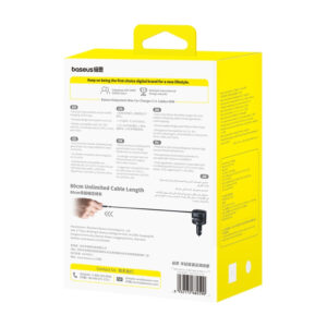 Baseus Enjoyment Max automobilinis įkroviklis with USB-C+Lightning cables 60W juodos spalvos - Image 4