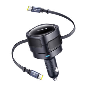 Baseus Enjoyment Max automobilinis įkroviklis with USB-C+USB-C cables 60W juodos spalvos