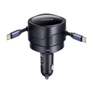 Baseus Enjoyment Max automobilinis įkroviklis with USB-C+USB-C cables 60W juodos spalvos - Image 3