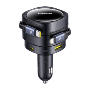 Baseus Enjoyment Max automobilinis įkroviklis with USB-C+Lightning cables and USB-A+USB-C ports 90W juodos spalvos - Image 3