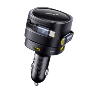 Baseus Enjoyment Max automobilinis įkroviklis with USB-C+USB-C cables and USB-A+USB-C ports 90W juodos spalvos - Image 3