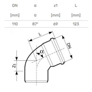 Lauko kanalizacijos alkūnė Magnaplast, Ø 110 mm, 87° - Image 3