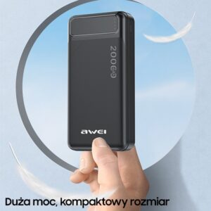 AWEI PowerBank P6K 20000mAh juodos spalvos 2xUSB/PD/Micro-USB - Image 4