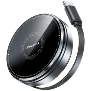 Induction Charger 3-in-1 AWEI W27 15W with USB-C cable Fast Charging juodos spalvos