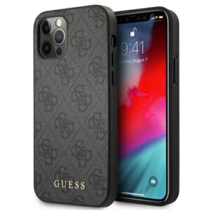 Guess GUHCP12MG4GFGR Apple iPhone 12 / 12 Pro6,1" grey hard dėklas 4G Metal Gold Logo