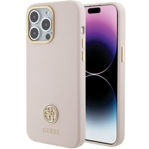 Guess GUHCP15XM4DGPP Apple iPhone 15 Pro Max6.7" rožinės spalvos dėklas Silicone Logo Strass 4G - Image 1