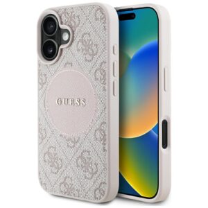 Dėklas Guess 4G Circle Classic Logo MagSafe skirtas Apple iPhone 16 rožinės spalvos - Image 1