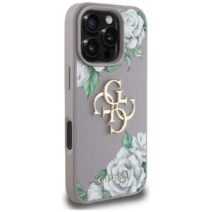 Dėklas Guess Grained Roses Big 4G logo skirtas Apple iPhone 16 Pro violetinės spalvos - Image 4