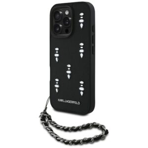 Dėklas Karl Lagerfeld Saffiano Crystals w/Chain skirtas Apple iPhone 16 Pro juodos spalvos